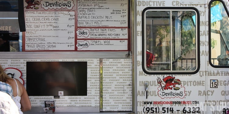 Side of Devilicious Food Truck showing menu