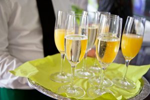 Champagne flutes on a tray